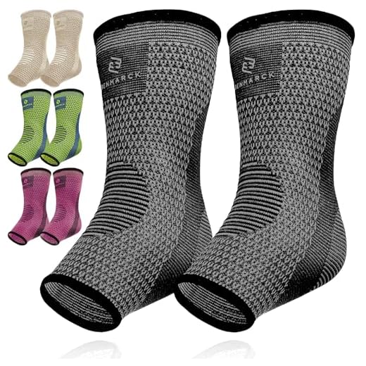 Benmarck Achilles Tendon Support Brace, Plantar Fasciitis Sock, Ankle Compression Sleeve For Running, Tendonitis and Flat Feet Relief (Gray Black, Unisize)