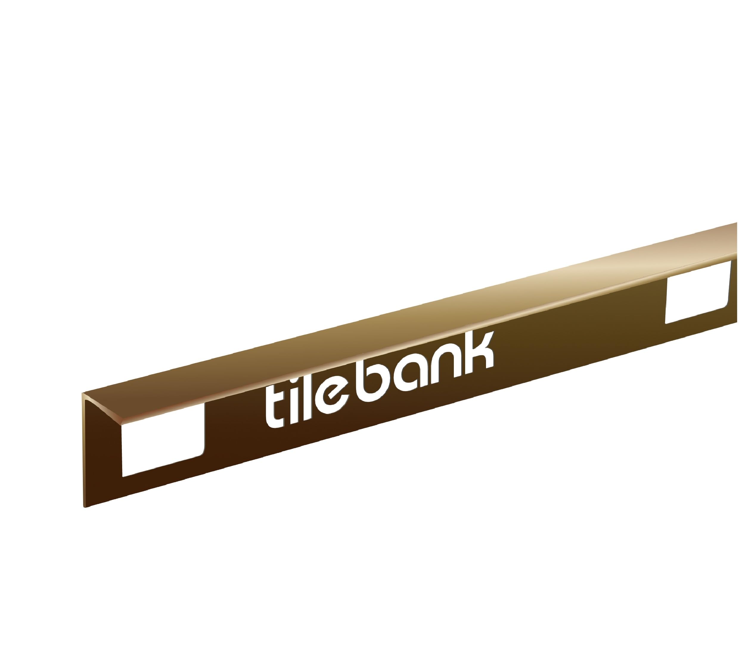 Tile Trim Edge 5 Pack – 2.5m Aluminium Straight Square Edge Tile Trims – 8mm, 10mm, 12mm – Multiple Colours – Bathroom & Kitchen Wall Edging (Bright Brass, 10mm)
