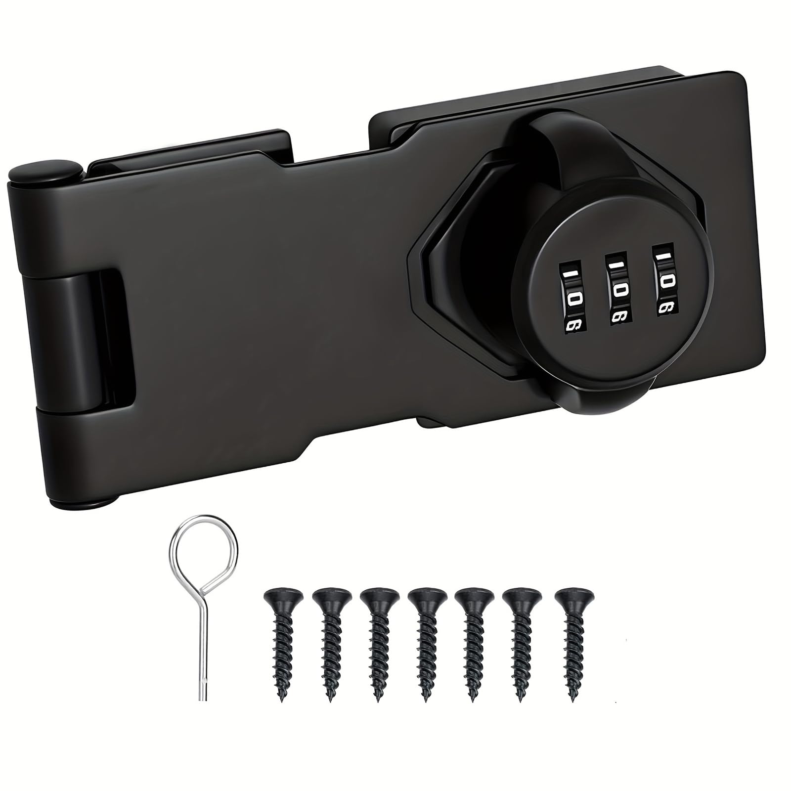 Zinc Alloy Cabinet Door Latch - Black Combination Hasp Lock for Kitchen Drawers Cupboard, Office File Cabinet