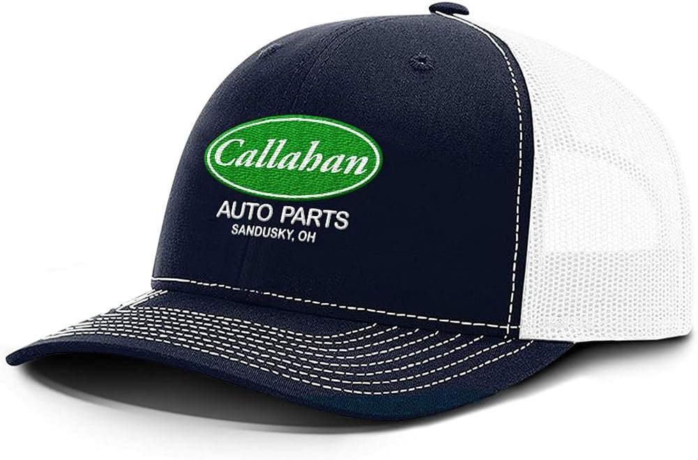 BustedTees Callahan Auto Parts Back Mesh Hat - Casual Wear Baseball Cap for Mens & Womens Mesh Adjustable Snapback Strap
