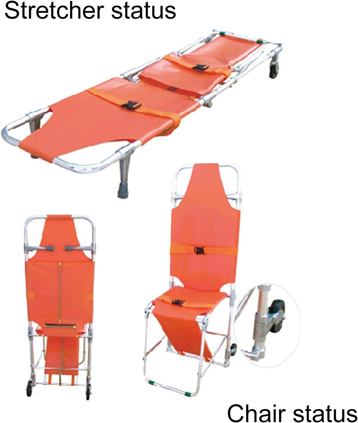 Aluminum Folding Stretcher Chair for Ambulance - 350lbs Capacity, 2 Support Feet & 2 Guide Wheels - Portable Emergency Patient Transport Solution