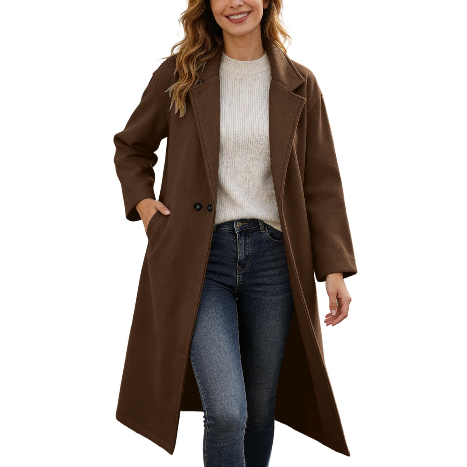 Cappotto lungo casual taglie forti, caldo cappotto invernale stile trench per donna