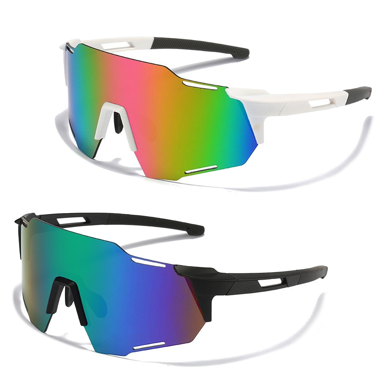 Lot de 2 Lunette de Soleil Sport Pour Homme et Femme, Lunettes de Vélo Polarisées, Protection UV400, pour Course à Pied Cyclisme Pêche Conduite Golf Ski