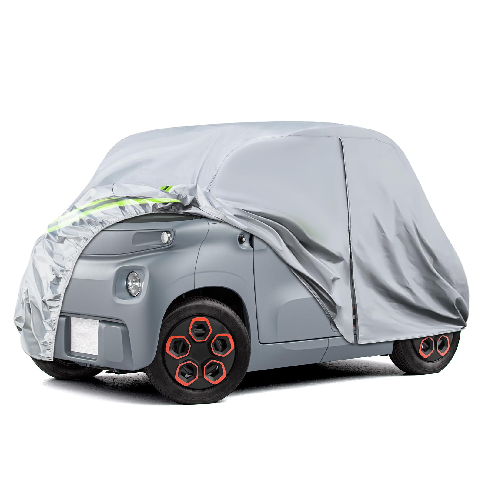 Telo Copriauto Sostituzione per Citroen Ami/O-pel Rocks-e/Electric/F-iat Topolino 2020-2024, Copertura Auto Protettiva Dell'auto, Telone Garage Completo Impermeabile Strisce Riflettenti, Argento