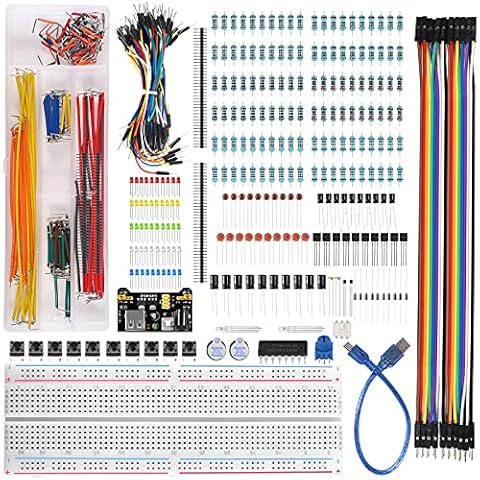 Dealikee Electronics Component Fun Kit w/Power Supply Module, Jumper Wire Kit, 830 tie-Points Breadboard, Precision Potentiometer, LEDs & Resisitor Kit Cover