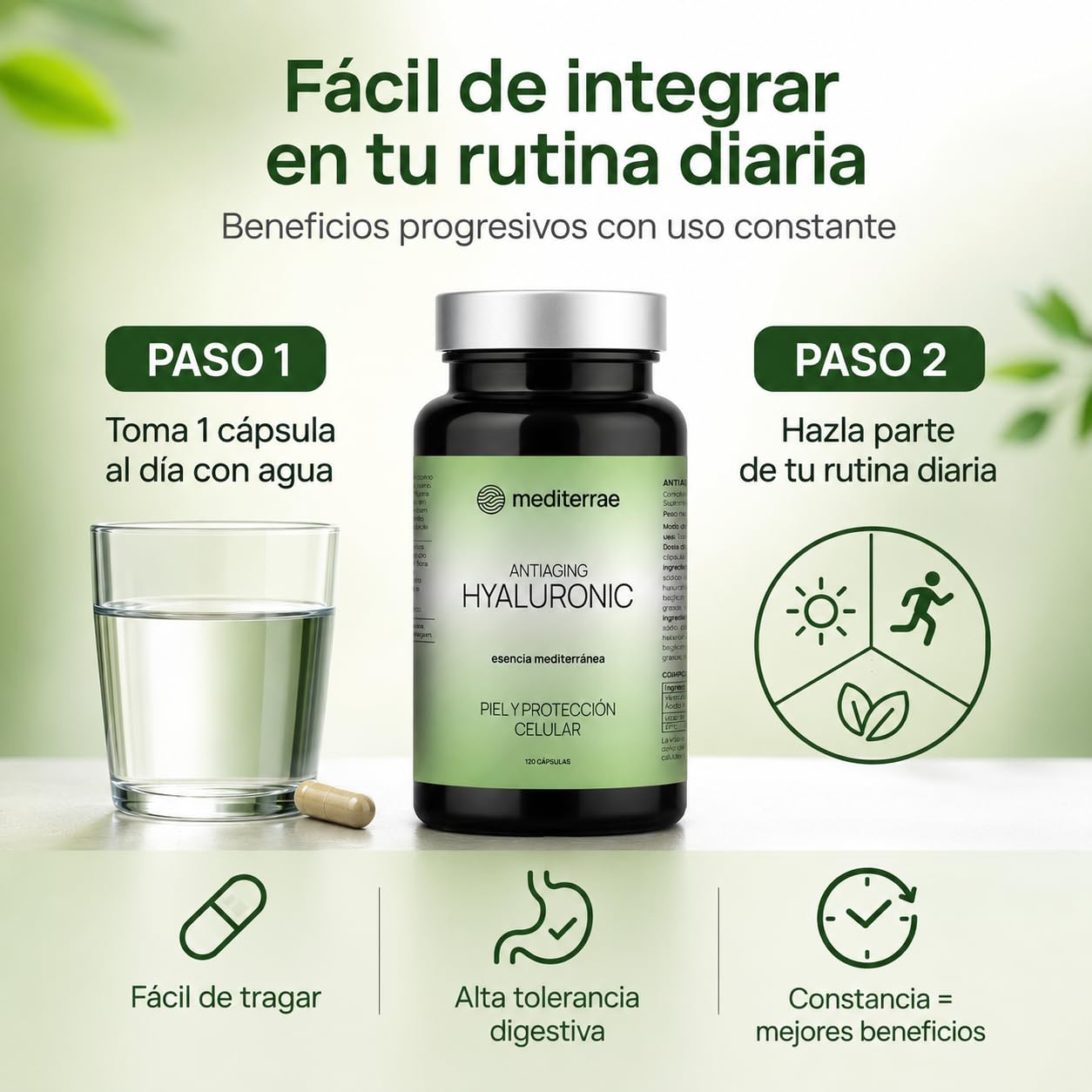 Ácido Hialurónico Cápsulas 120 Días | Piel Firme, Hidratación, Elasticidad y Luminosidad | Con Vitamina C + Zinc | Cápsulas Veganas y Protección Celular