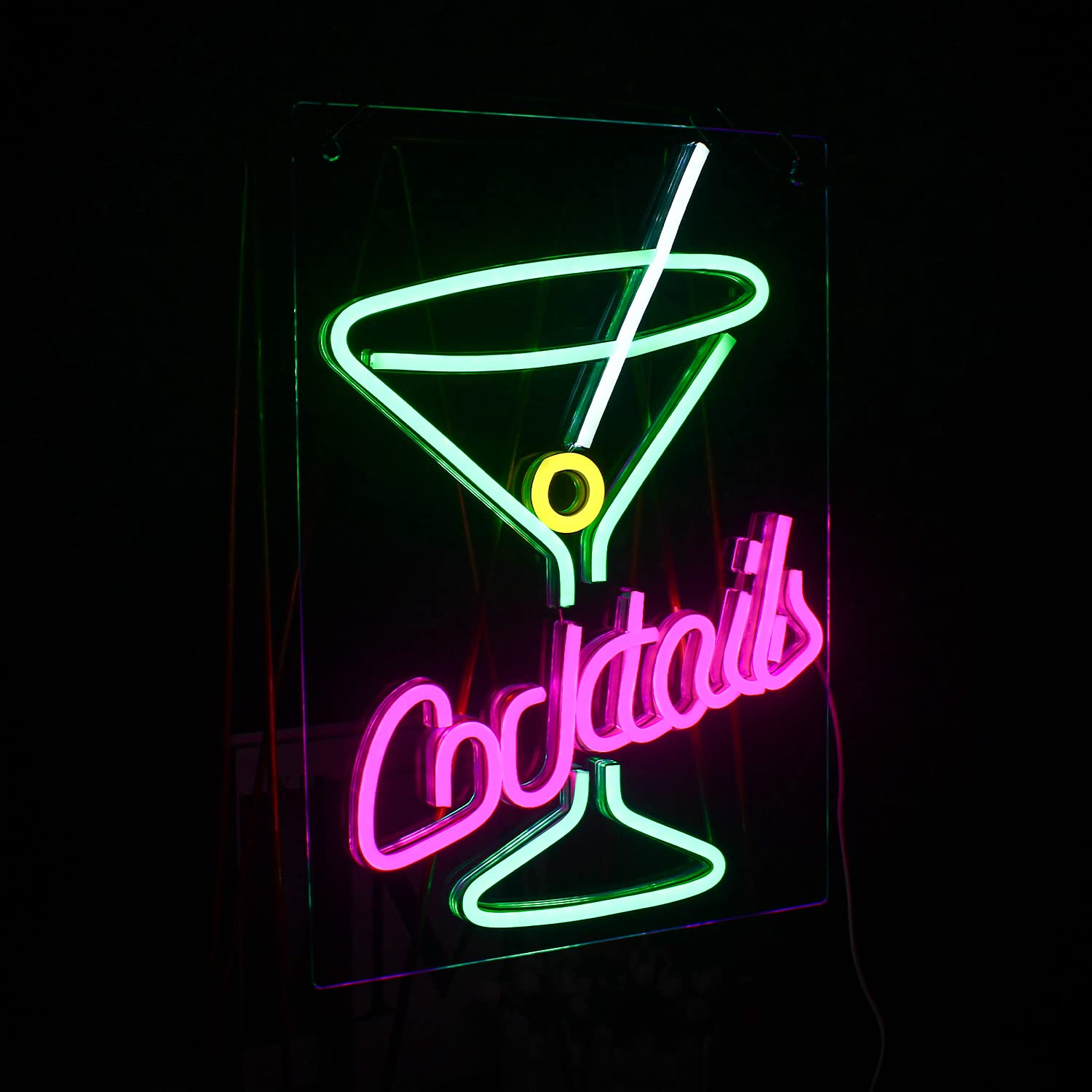 Bar Neon Schild Cocktails - LED Leuchtreklame In Rosa & Blau Mit USB