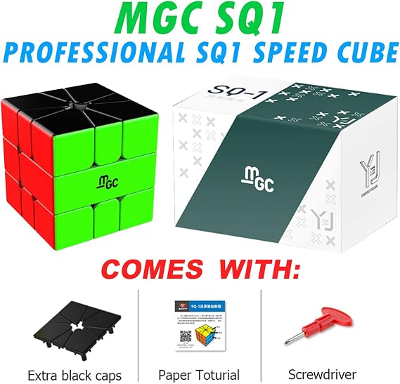 CuberShop MGC SQ1 Magnetic Square One Stickerless Speed Cube, YJ Shaped Professional SQ-1 Magic Puzzle, MGC Series Alien Brain Teaser Toy, YJ Cube MGCSQ1, (2.2x2.13x2.13 inches)