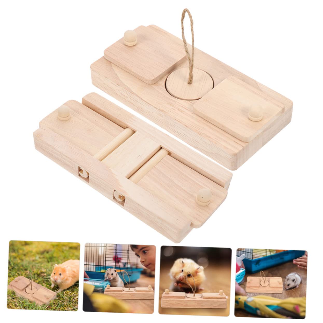 Happyyami Jouet de Recherche de Nourriture pour Hamster en Bois 2 Pièces | Décors pour Cage, Cachettes à Friandises, Lot Compact pour Exploration et Occupation
