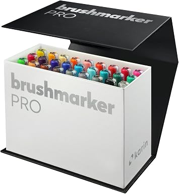 Karin Brushmarker Pro 27pc Mini Box Brush Tip Markers Set, Blendable, Water-Based, Professional Grade Brush Markers for Adults and Artists, 26 Colors and 1 Blender in Exclusive Storage Case