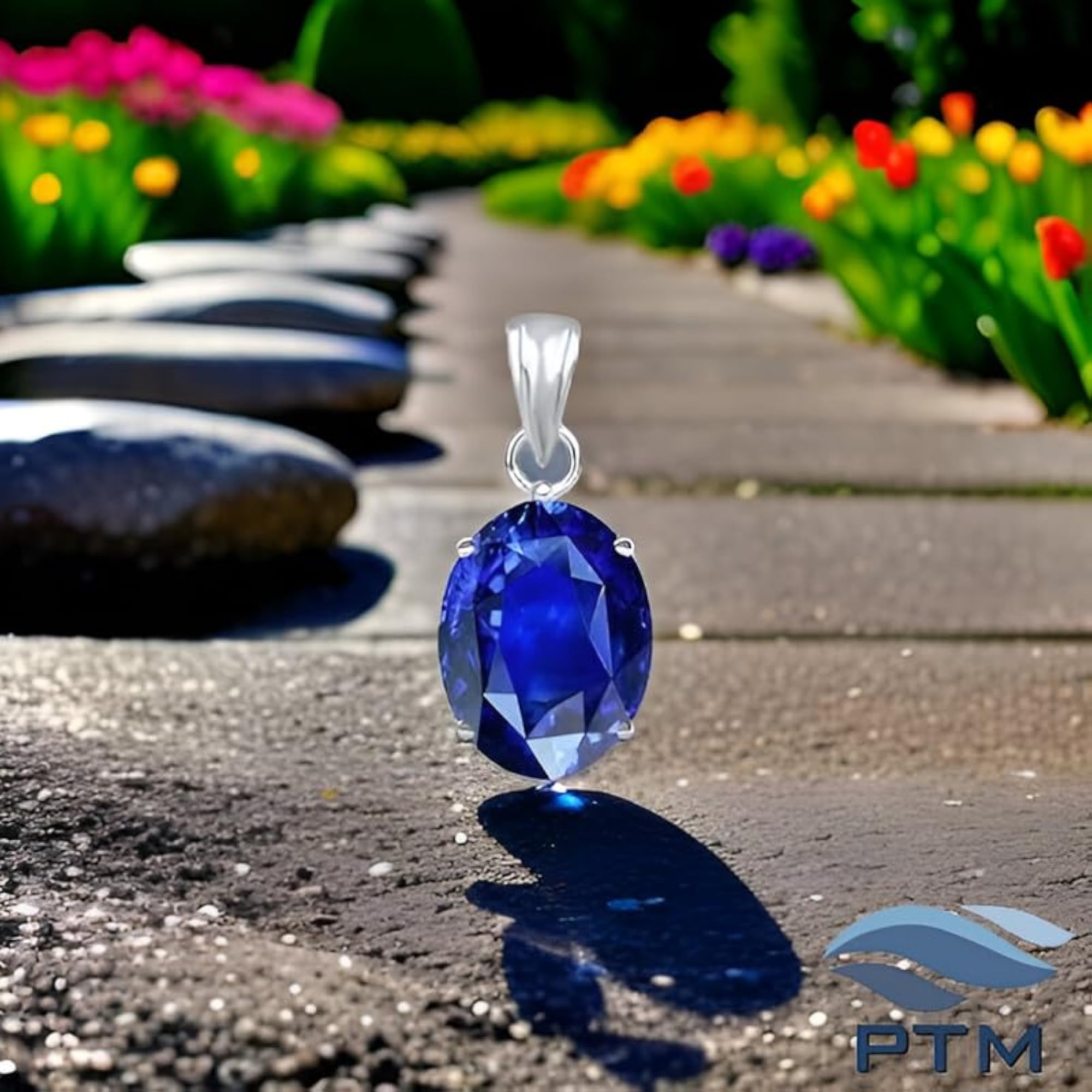 Astrological Blue Sapphire Pendant, Certified 925 Silver