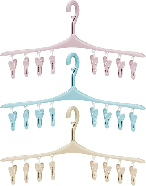 Roellgs 3 pcs plastic laundry rack drying rack 8 clips windproof design Rotatable drying rack for socks, towels, underwear, baby clothes