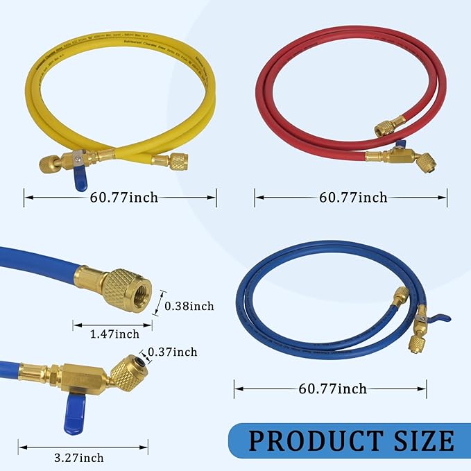 Set de 3 mangueras de refrigerante 1/4" 72" con válvula de bola, Delixike miniatura 3