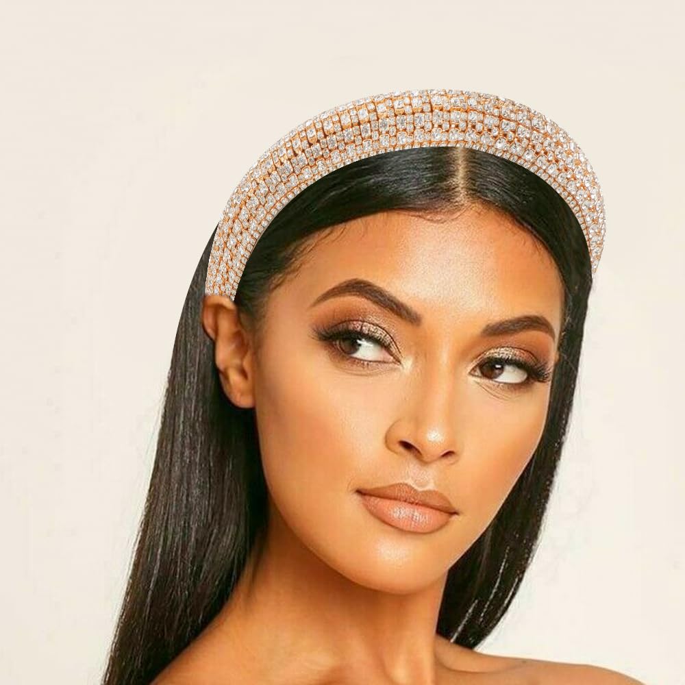 AHONEY Gold Rhinestone Headband for Women Girls, Hair Bling Crystal Glitter Sparkly Diamond Padded Headband Fancy Jeweled Headpiece Holiday Hair Accessories Birthday - Image 7