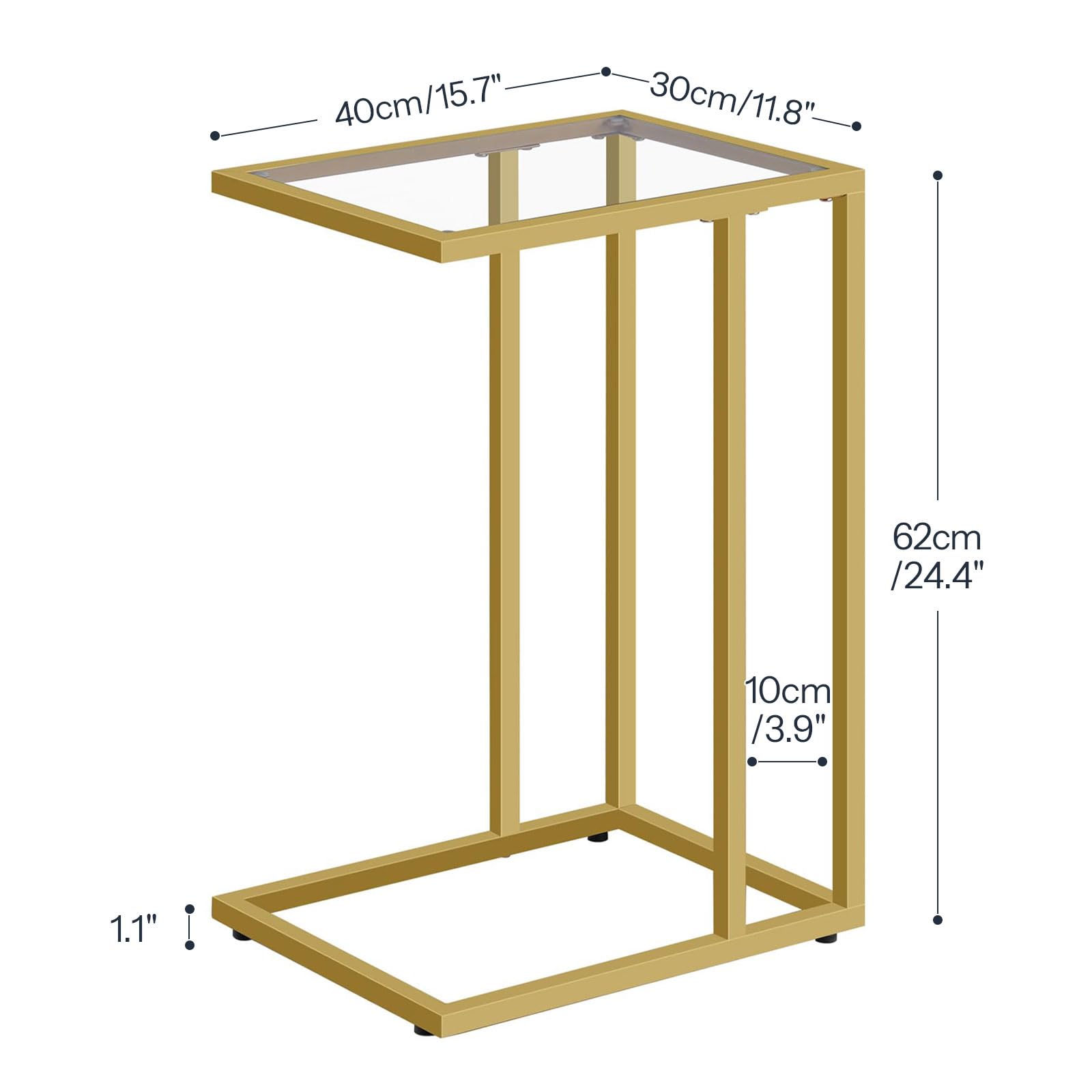 HOOBRO C-Shaped Side Table for Living Room, Narrow C Shaped Sofa Side Table Set of 2, C End Table with Tempered Glass, Modern C Bedside Table for Bedroom, Office, Gold EGD03SFP201