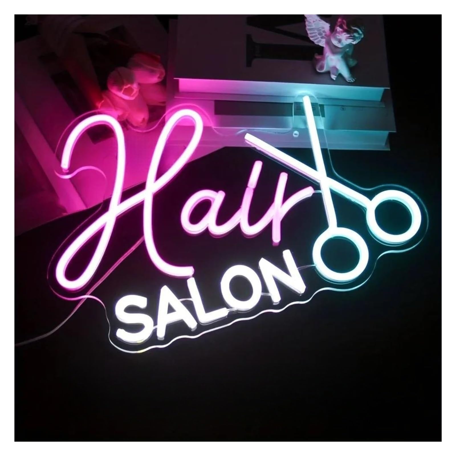 néon signe Enseigne Lumineuse Hair Salon ​​à Intensité Variable, Alimentée Par USB, Pour Salon De Beauté, Barbier, Décoration Murale, 42cmx30.5cm