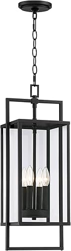 Miniatura 6 de Possini Euro Design Jericho - Lámpara de techo colgante industrial moderna para exteriores, 4 lámparas, metal negro texturizado de 24 14 pulgadas,