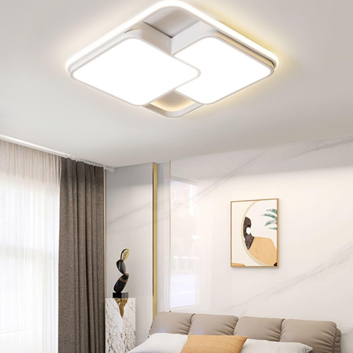 Luminária De LED De Sobrepor Quadrada Bivolt 32W 3 Em 1 Com Luz Central Dupla (Branco)