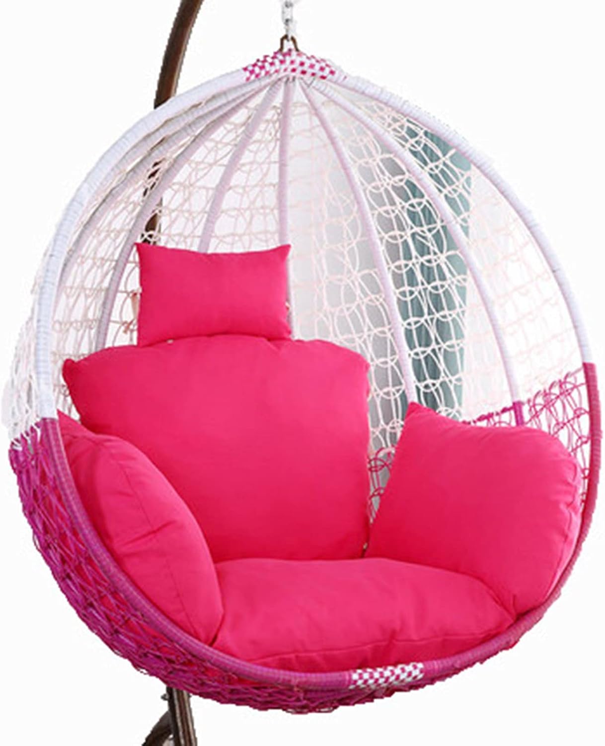 Egg Chair Cushion Only, Hanging Swing Chair Seat Cushion Replacement, Thicken Hanging Hammock Chair Cushion with Headrest and Armrests, Outdoor Garden Chair Pads Rose Red HGTRH