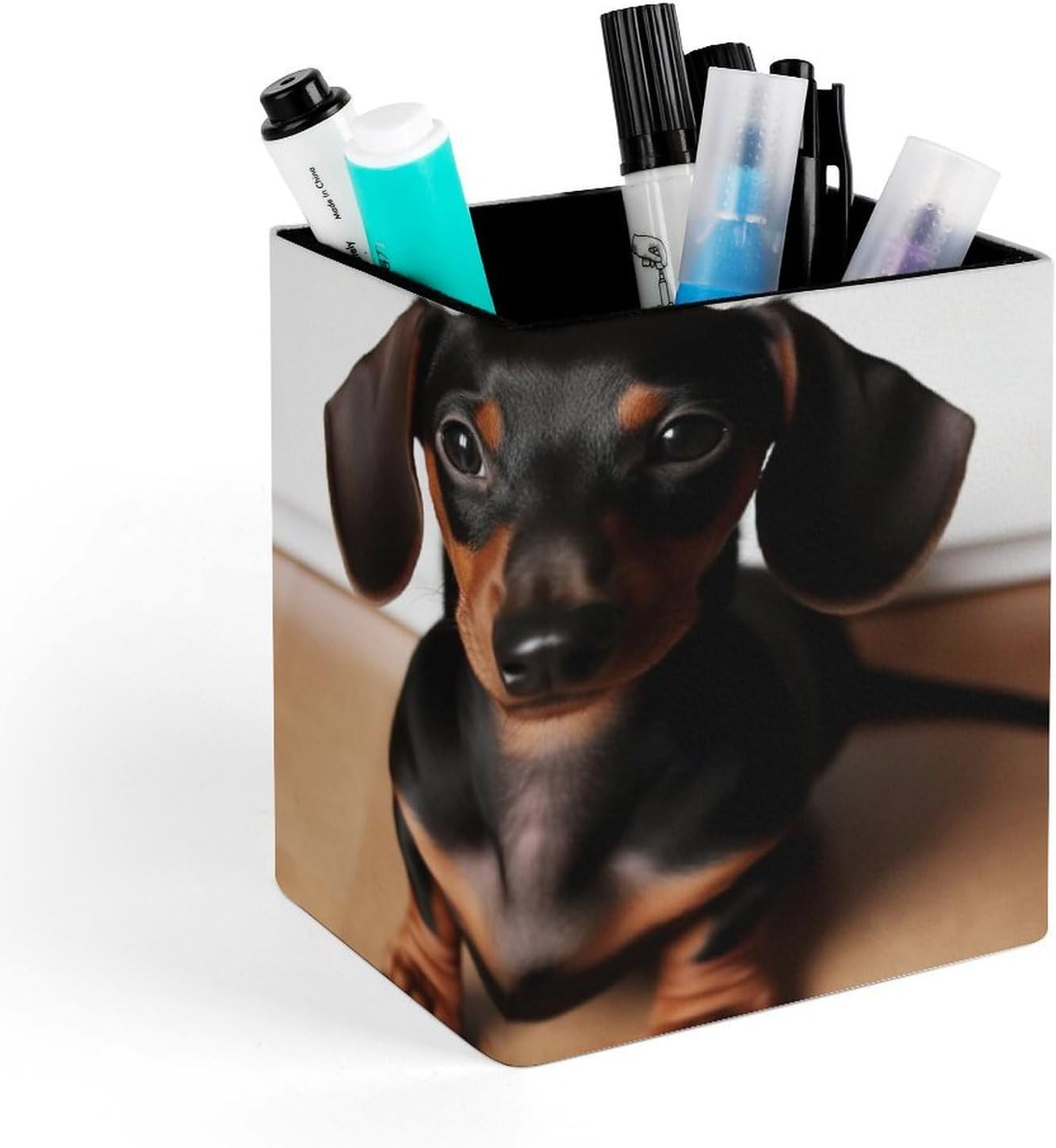 Square Pen Holder Cute Wiener Sausage Dog Desk Organizer Pencil Cup