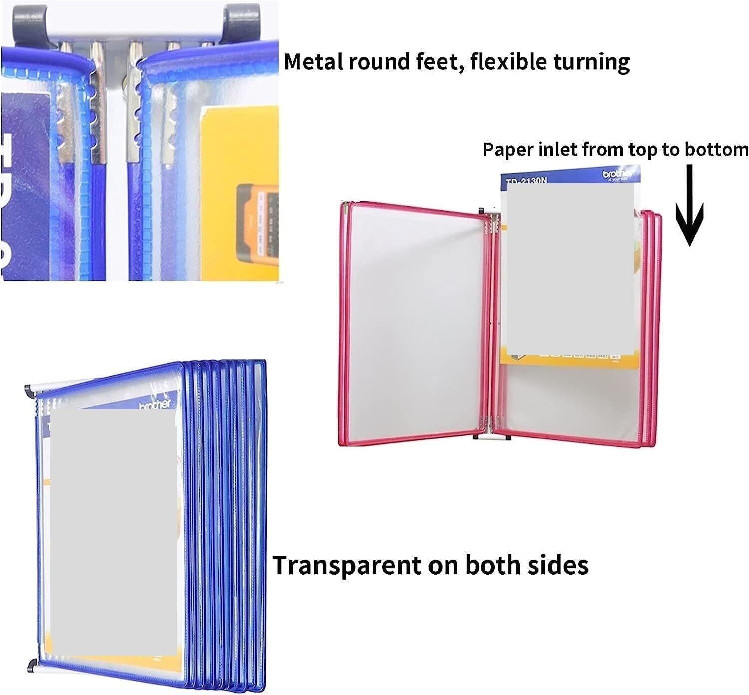 Portadocumentos de pared, 10 paneles de doble cara, soporte de exhibición de páginas transparente de hojas sueltas A4(White)