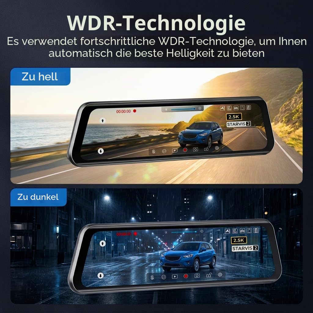 LD4K Max Spiegel-Dashcam 4K Frontkamera 1080p Rückkamera STARVIS 2 Sensor 5,8 GHz WLAN ADAS Sprachsteuerung Nachtsicht 128 GB Speicherkarte