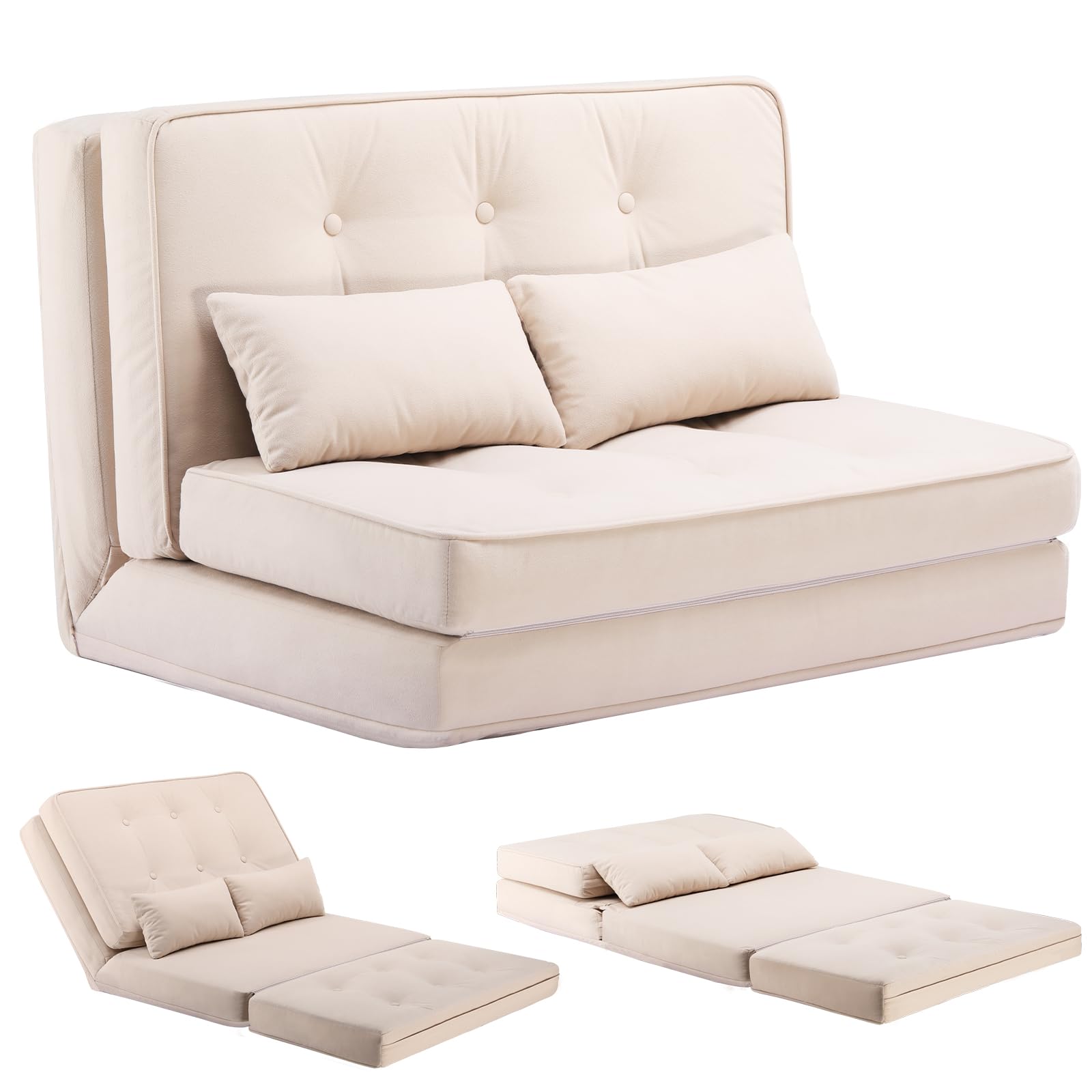 3-in-1 opvouwbare slaapbank met 3 kussens en wasbare hoes, omvormbare slaapbank van 25D traagschuim, bank voor woonkamer/slaapkamer, lichtgrijs (TWIN / 1030x1930x225mm) | NL