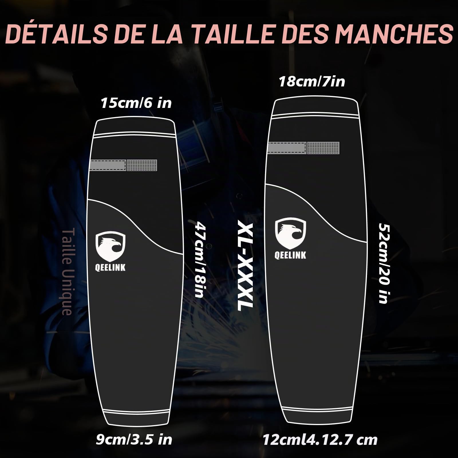 QeeLink Manchette de Soudeur en Cuir pour Homme et Femme – Protection des Bras Résistante à la Chaleur et aux Flammes avec Coutures en Kevlar et Doublure en Coton
