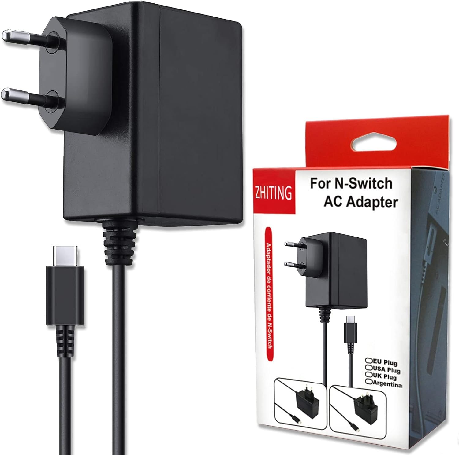 Caricatore per N-Switch 15V 2.6A Carica Rapida con Cavo USB Tipo C, Supporto Modalità TV e Controller Dock Compatibile con N-Switch & Switch Lite