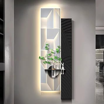 FQWYNMZ Sandstone Wall Decoration with Water Storage Vase, Imitation 3D Wall Decoration with Lights, Relief LED Decorative Painting, Art Sculpture Suitable, Home Decoration40x120cm/16x47in