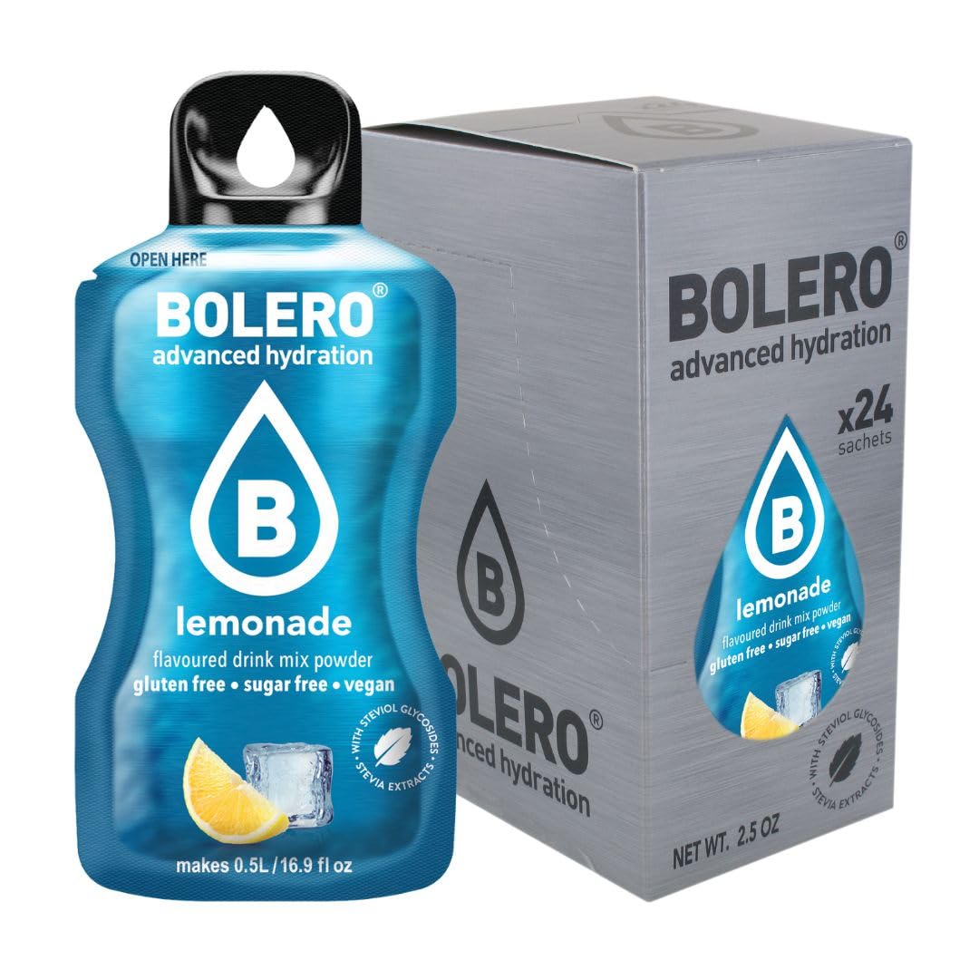 Bolero LEMONADE 24 x 3 g | Jugo en polvo sin azúcar, endulzado con stevia + vitamina C, adecuado para niños, atletas y diabéticos, sin gluten y apto para veganos, sabor a limonada