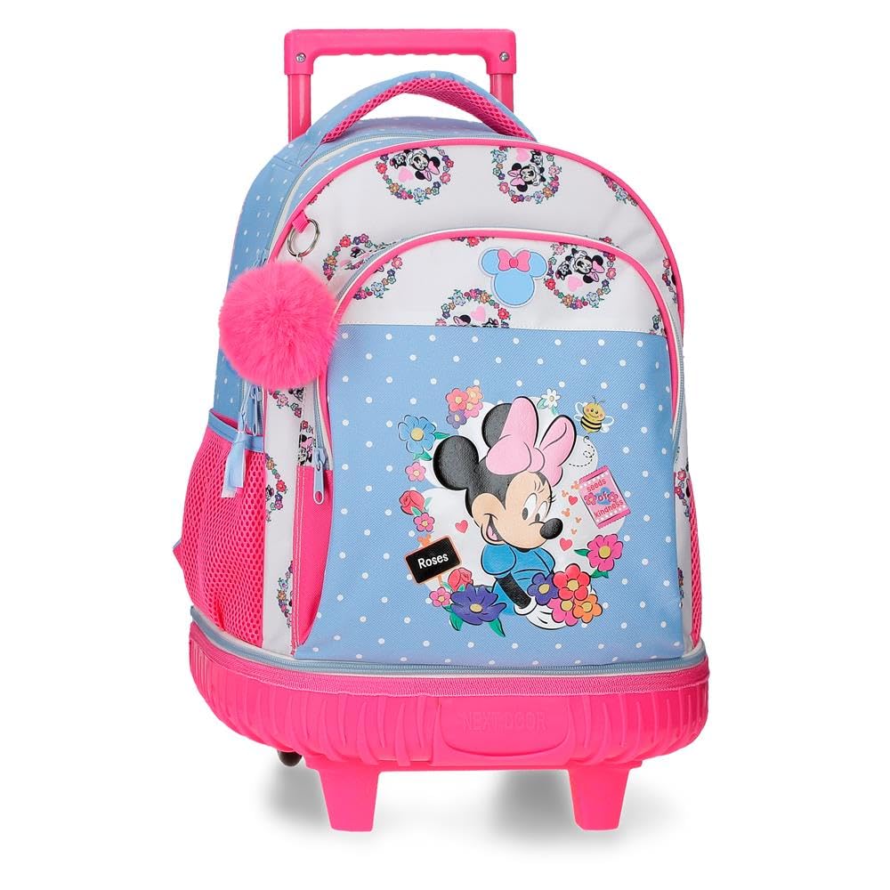Disney Joumma Minnie Flowers Compact Detachable Backpack 2 Wheels Light Blue 32x45x21 cm Polyester 30.2L
