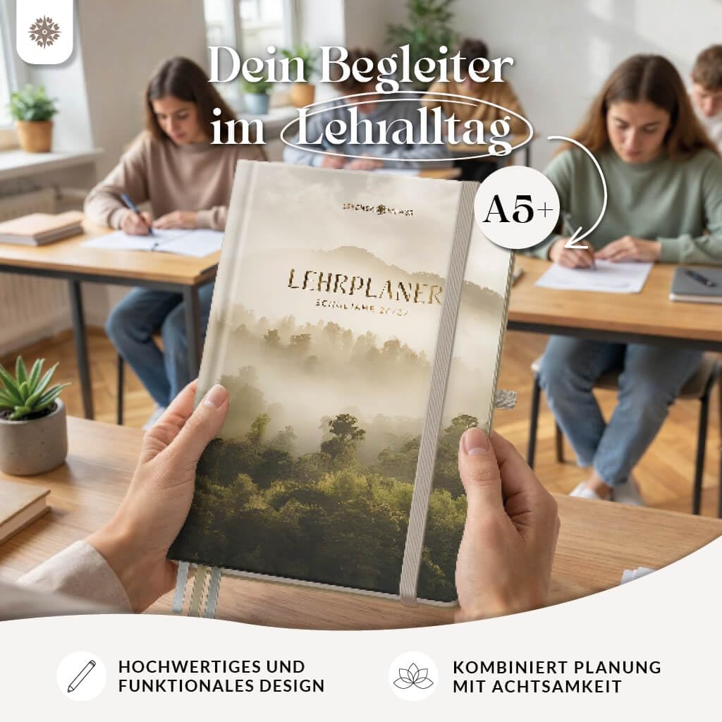 Lebenskompass® Lehrerkalender 2026/2027 DIN A5+ ”Pine” – Schuljahresplaner Hardcover mit Wochen & Monatsübersichten, Klassen & Notenlisten, Stundenplänen für Lehrerinnen und Lehrer