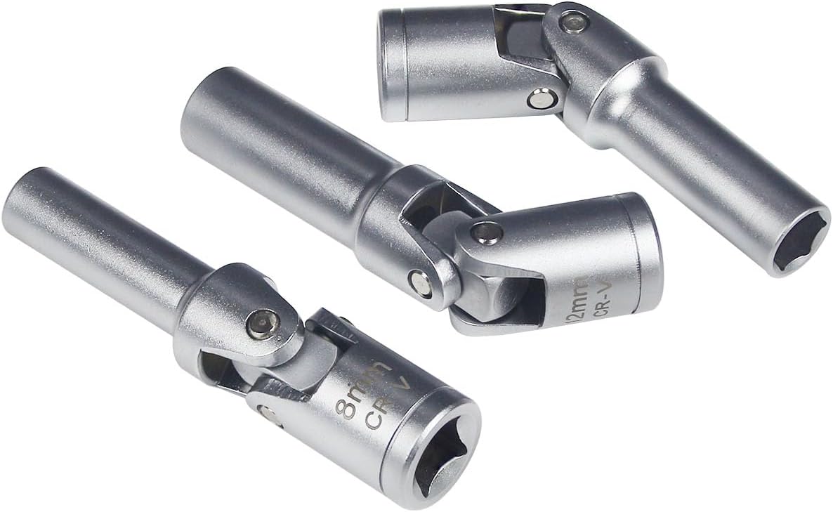 4 Piece Glow Plug Socket Set with 3/8" Dr T-Bar, Glow Plug Sizes (8mm, 10mm, 12mm) Ideal Broken Glow Plug Removal Tool