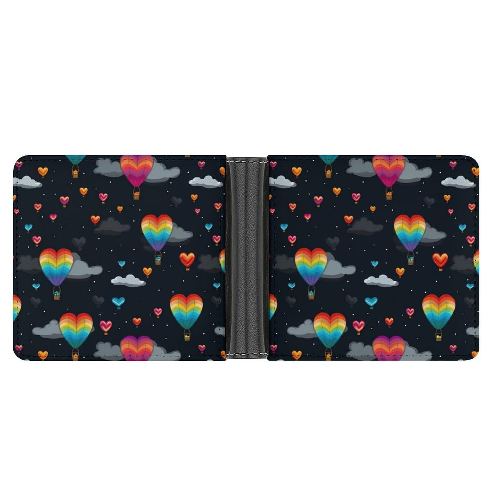 Hot Air Balloon in A Heart Shape Flying On Sky Bifold Wallet PU Leather Coin Purse Lightweight Credit Card Holder Wallet Money Clip