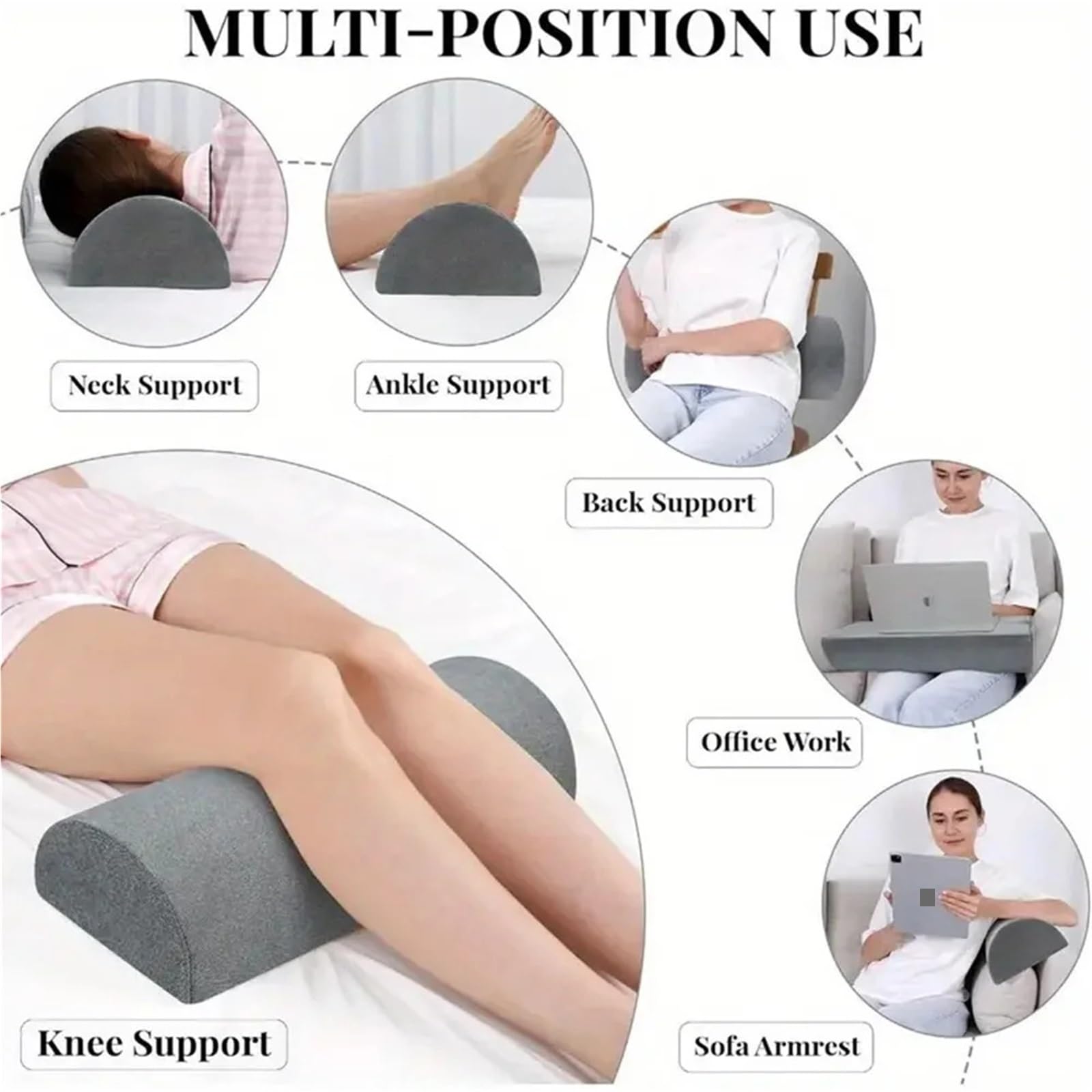 Nackenrolle Half Moon Bolster Semi-Roll Kniekissen Knöchel Kniestütze Erhöhung Rücken Lendenwirbelsäule Nackenentlastung Memory Foam Füllung Für Unterstützung(Grey)