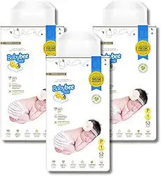 Kit Fraldas Premium Baby Bee Free, Dermoprotetora, Bebê pele sensível, 12h de Absorção, Proteção Dermatológica (P (3KG A 6KG))