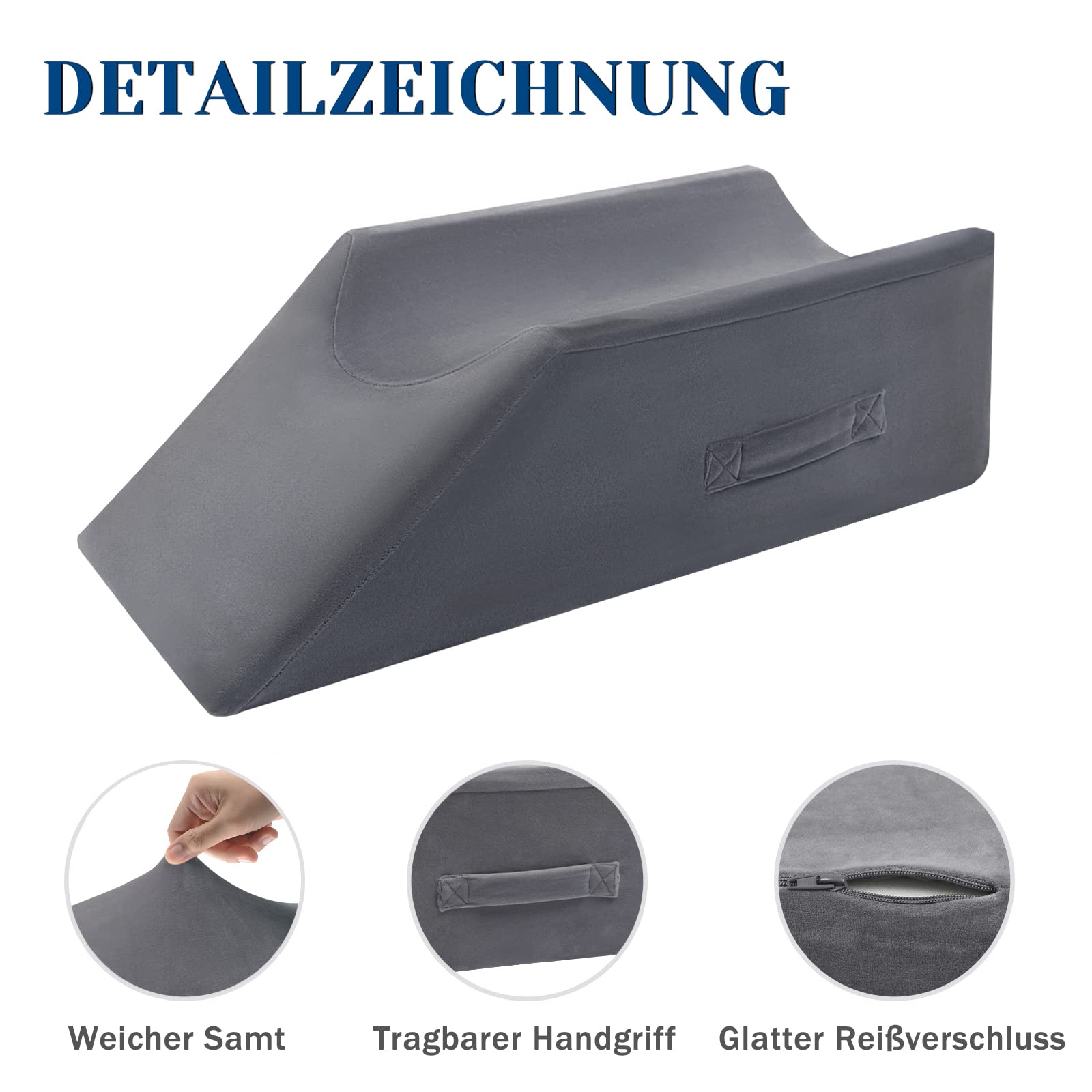 Venenkissen Memory Schaum Beinkissen Kniekissen zum Beine hochlagern, Lagerungskissen für die Verbesserung der Schlaf, Schwanger, nach der Operationen Heimgebrauch (Dunkelgrau)