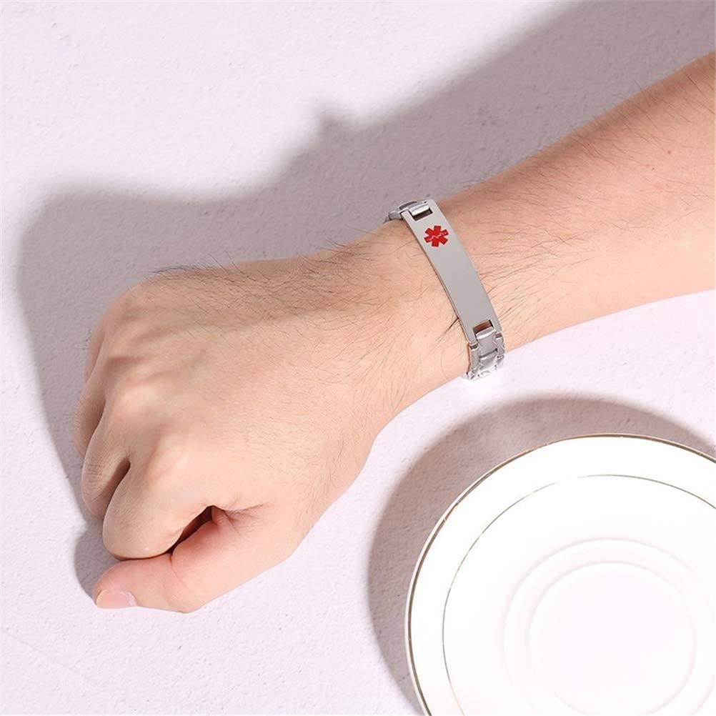 Fashion Month Bracelet d'identification médicale en acier inoxydable pour homme et femme Gravure gratuite Nom de maladie ICE Info