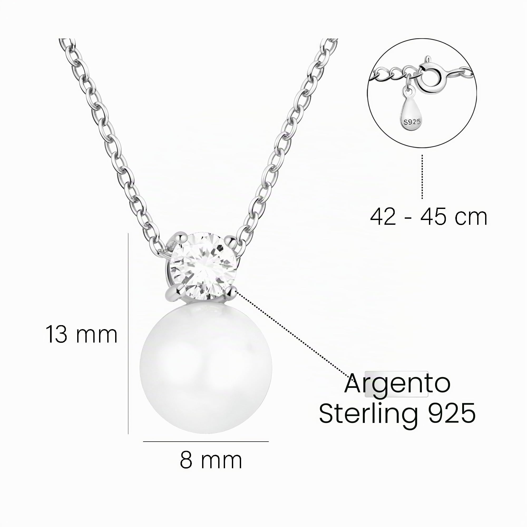 Sofia Milani - Collana da Donna in Argento 925 - con Pietra Zircone - Ciondolo a Perla