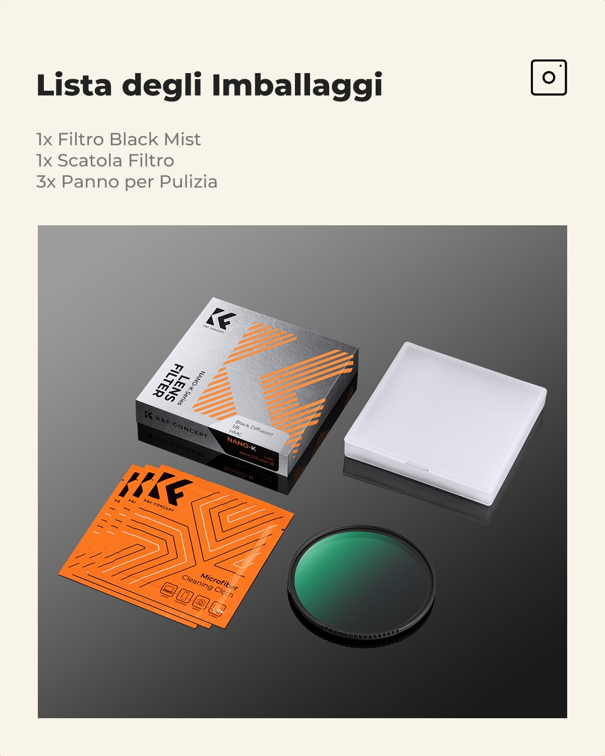K&F CONCEPT Nano-K Filtro Black Diffusion 1/8, Filtro Black Mist 1/8 Ultrasottili in Vetro Ottico con Nano Rivestimento con 3Pcs Panno di Pulizia