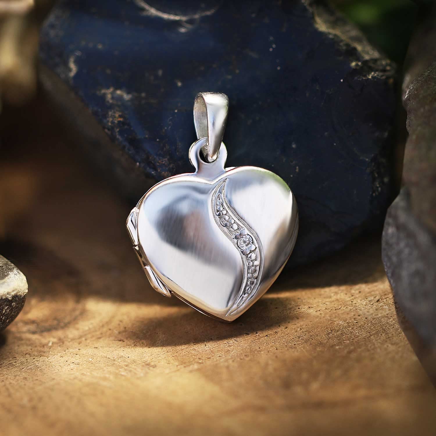 CLEVER SCHMUCK Damen Medaillon Herz 16 mm für 2 Fotos + Zirkonia Kette Venezia 45 cm 925 Sterling Silber 925 im Etui creme