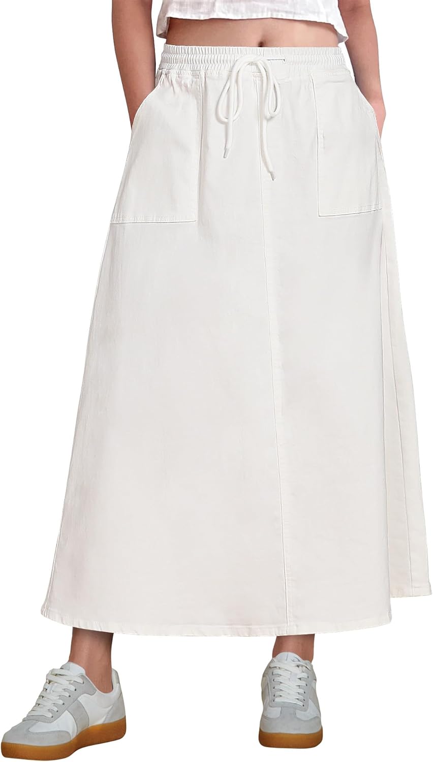 Luvamia denim skirts for women trendy A-line long maxi.