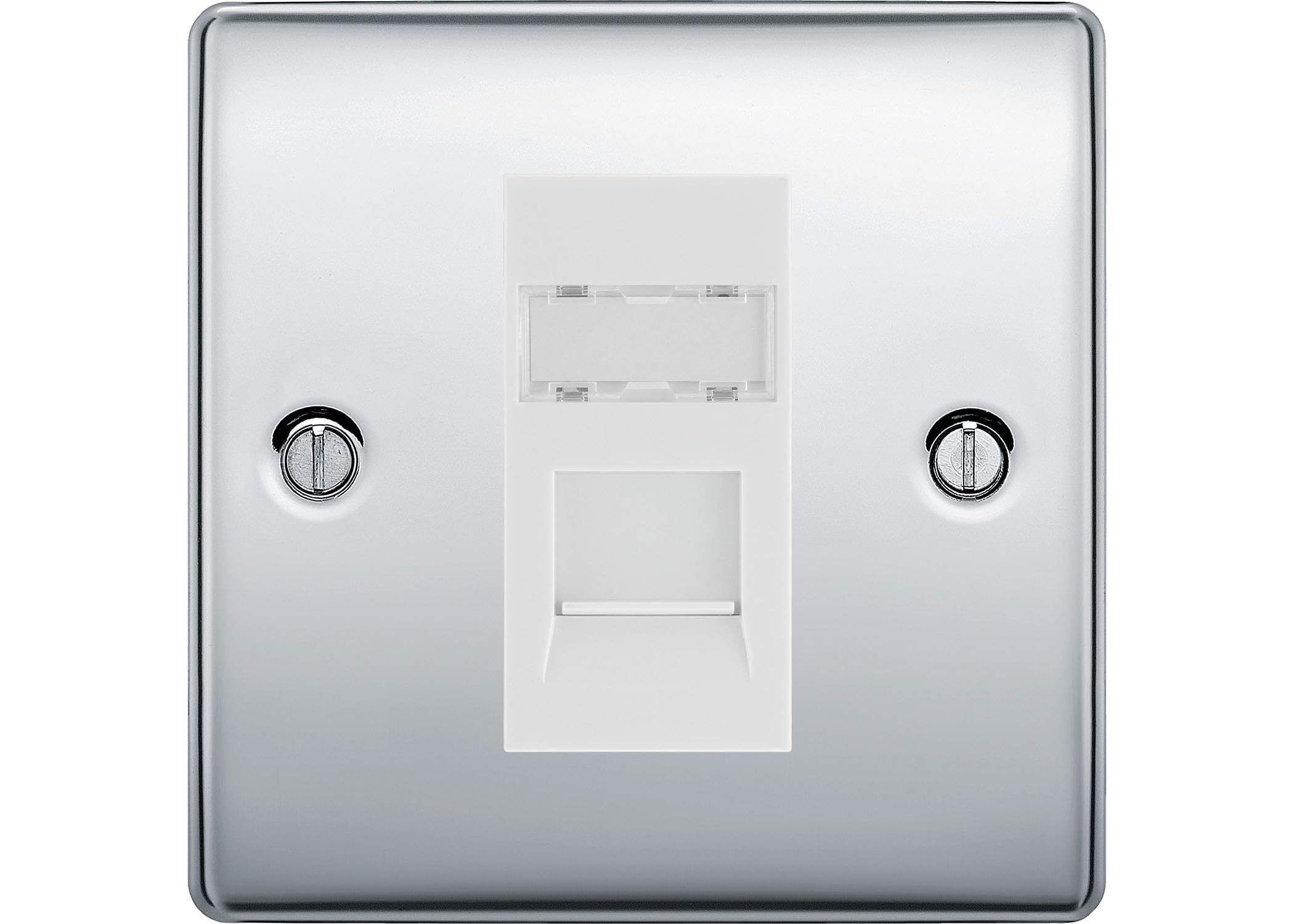 BG Nexus Polished Chrome Single 1 Gang RJ45 Data Socket White Insert NPCRJ451W