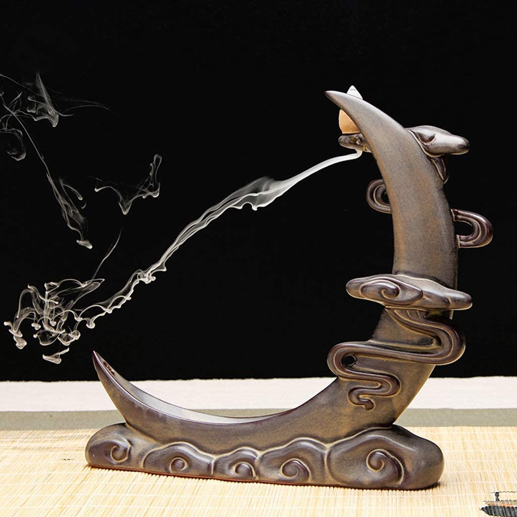 Fuentes de Incienso,Yoga Quemador De Incienso Creativo, Decoración del Hogar, Incensario En Forma De Luna, Incensario De Reflujo, Casa De Té, Artesanías, Cascada De Humo Zen
