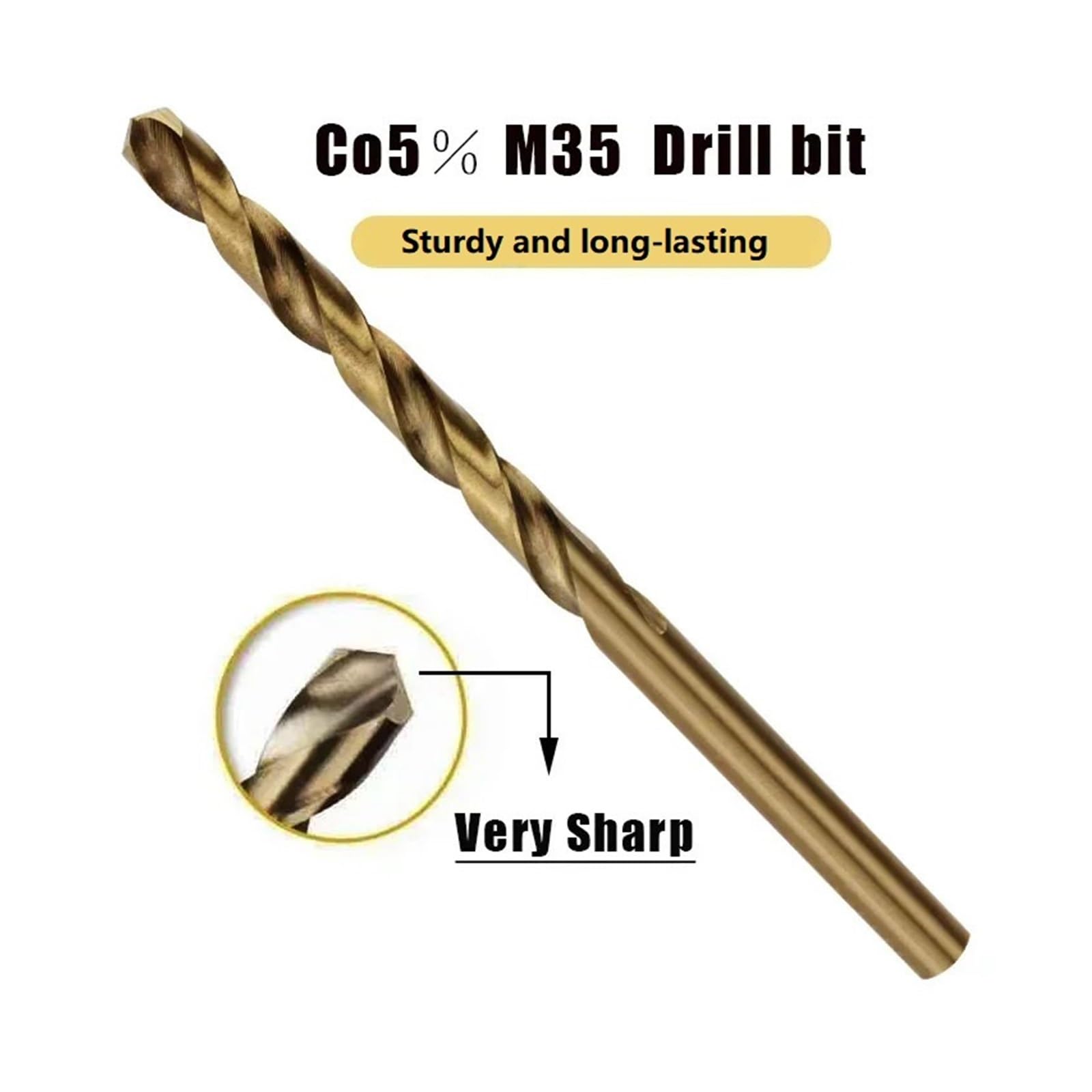 Juego de brocas de acero de alta velocidad con cobalto M35, brocas helicoidales resistentes de 5 piezas, adecuadas para perforación de metal, acero inoxidable y metal duro(13.2mm)