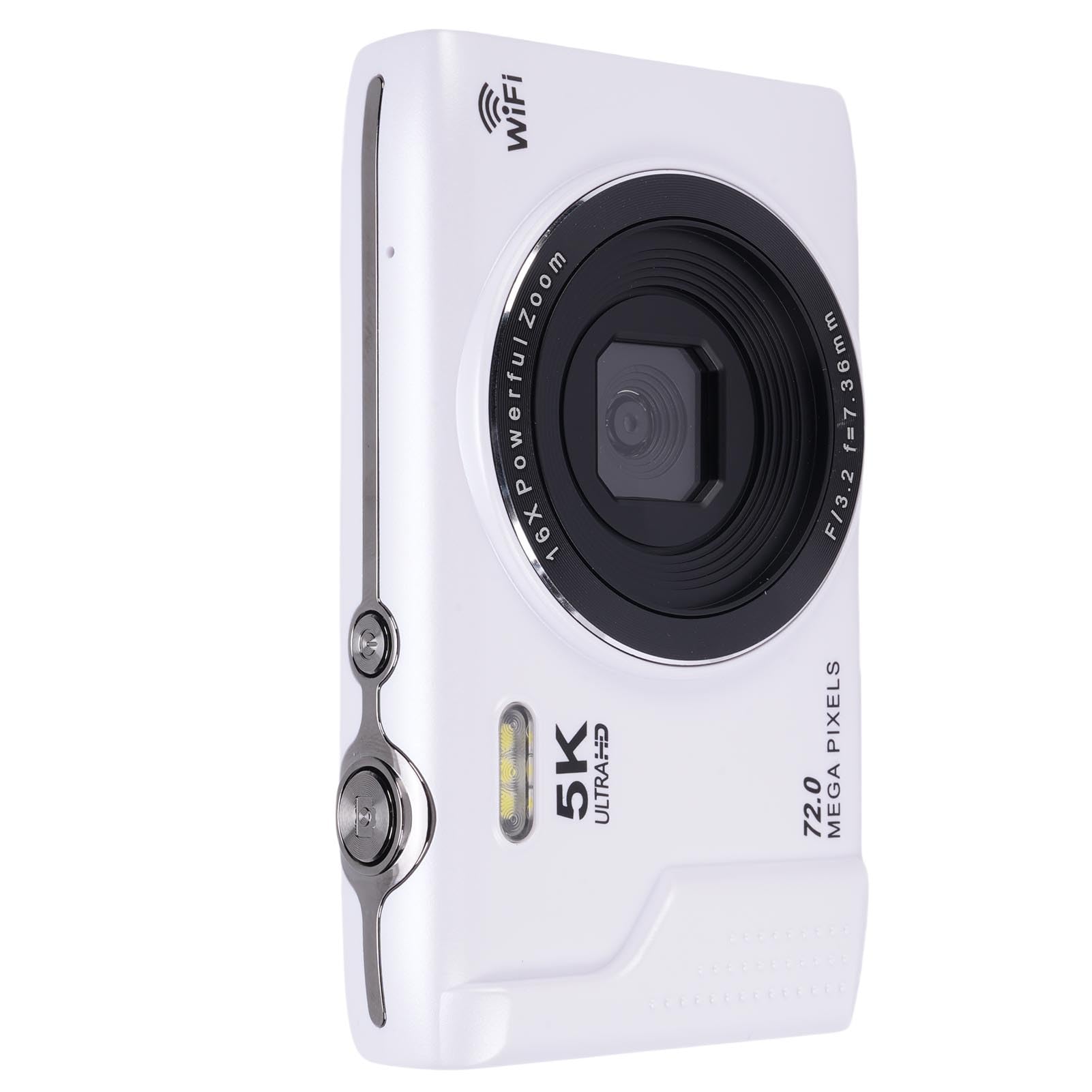 Generic Fotocamera Digitale 5k, Fotocamere Digitali da 72 MP, Schermata LCD da 2,8 Pollici da 2,8 Pollici Afocus con Fotocamera WiFi con Luce Flash per Fotografia di Viaggio (WHITE)