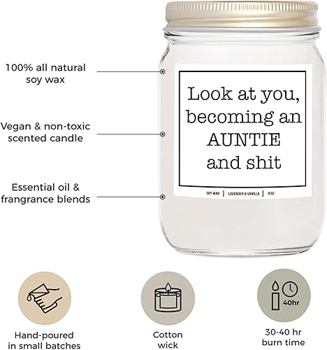Miniatura 2 de YouNique Designs Cool Aunt Candle - Velas de soja blanca prémium para el hogar regalos perfumados para tía de sobrina regalos de anuncio de embarazo