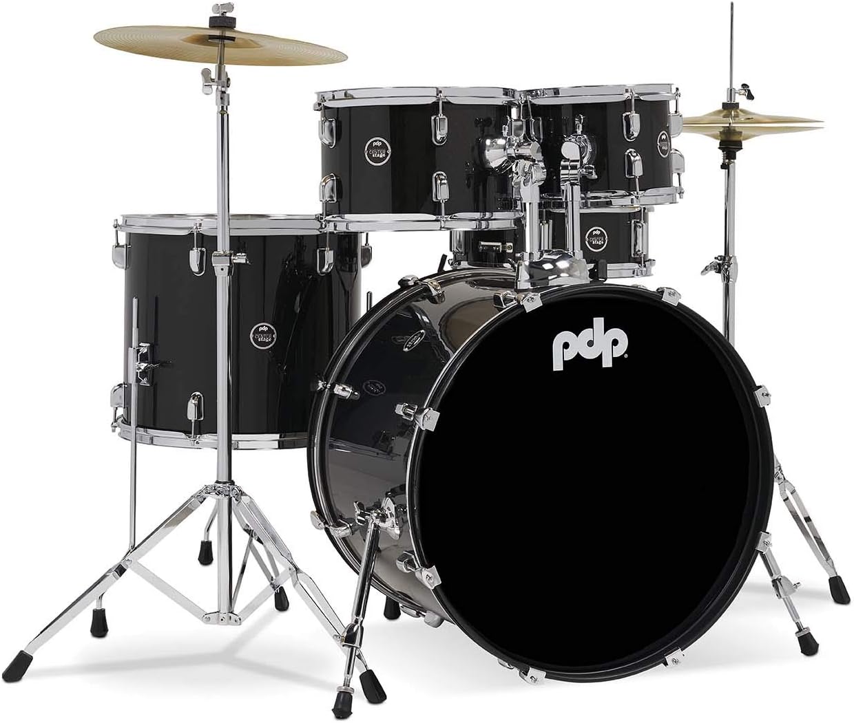 Pacific Drums Center Stage Complete Drumkit, 5 Drum Set, Diamond White Sparkle, 7x10, 8x12, 14x16 Floor, 16x22 Kick, 5x14 Snare (PDCE2215KTDW)