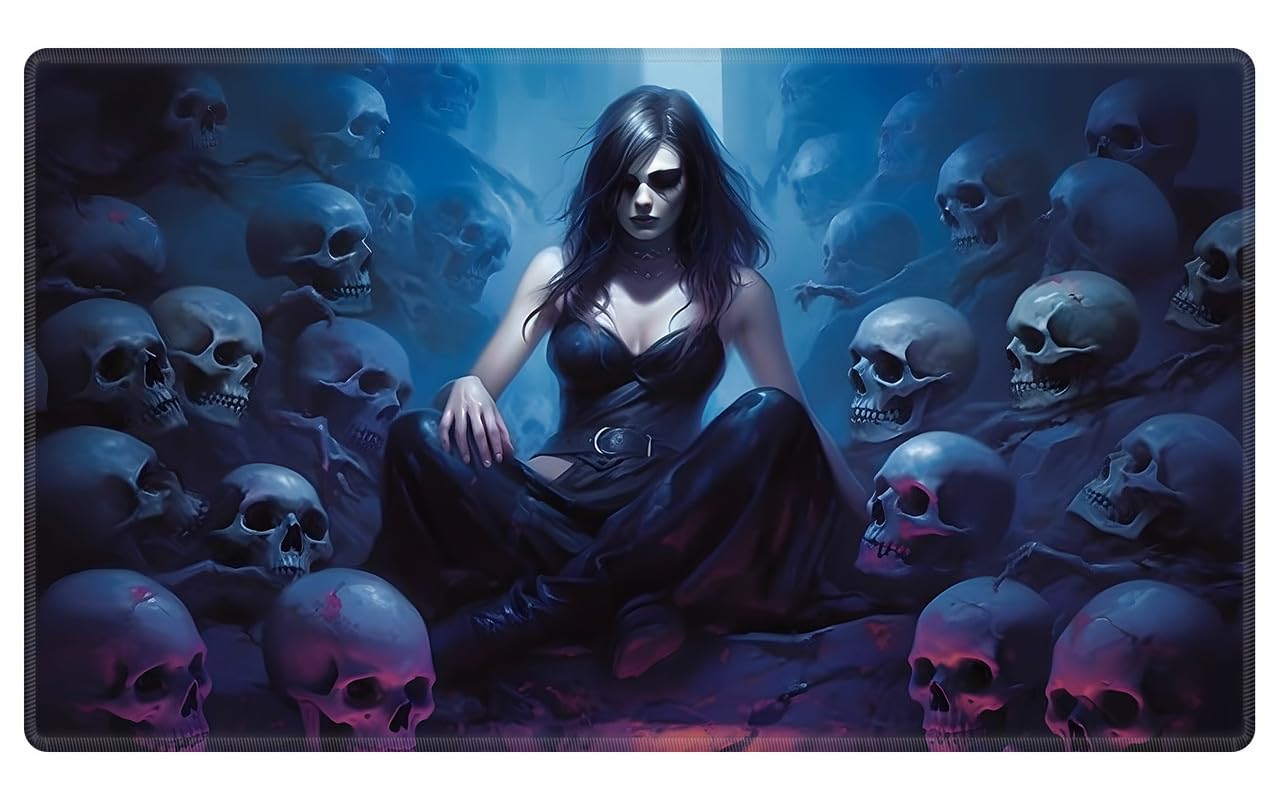 EDGFRTOIO Playmat 24" x 14" Game Mats Tabletop Magic for MTG/TCG Cards, Trading Card Game Playing Stitched Play Mats Commander Deck Gaming Desk Mat Card Gameplay Mats, Queen of Death Fantasy — image 1